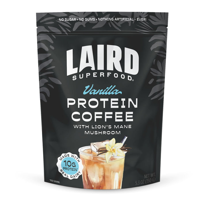 Laird Superfood Protein Coffee Powder Vanilla ready for smooth cold brew
