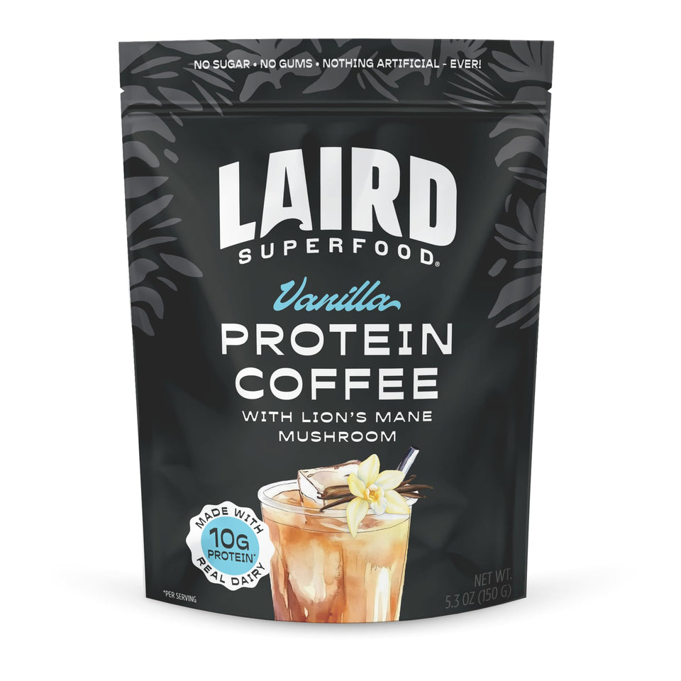 Laird Superfood Protein Coffee Powder Vanilla ready for smooth cold brew