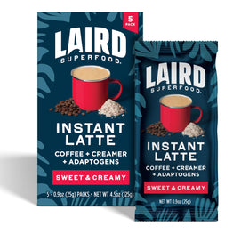 Laird Superfood Sweet Creamy Instant Latte sachets for quick mornings on the go.