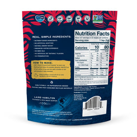 Back of Laird Superfood Turmeric Coconut Creamer bag, nutrition and ingredients highlighted.