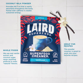 Laird Superfood Vanilla Coconut Creamer in mug for a creamy dairy-free experience