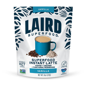 Laird Superfood Vanilla Instant Latte packaging with scoop for quick plant-based energy