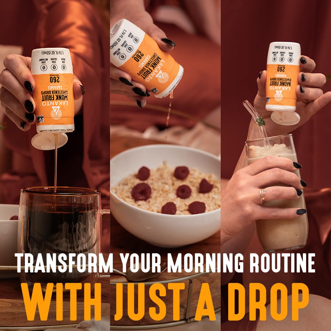 Lakanto Caramel Drops in coffee highlighting buttery caramel notes