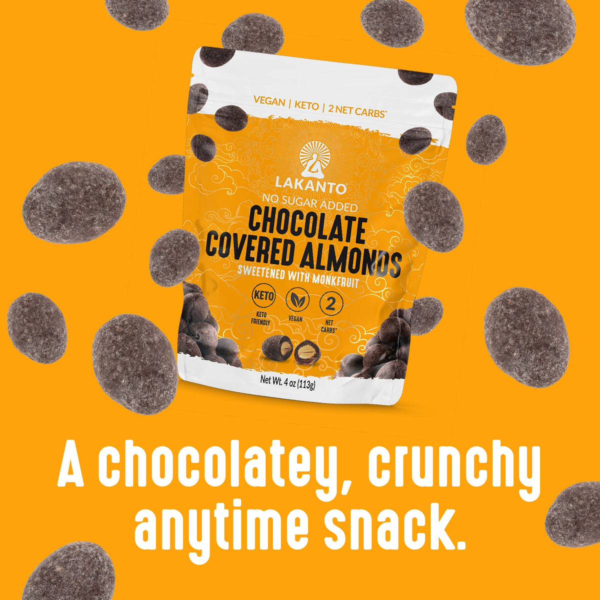 Re-sealable Lakanto pouch keeps keto vegan treats fresh on the go.