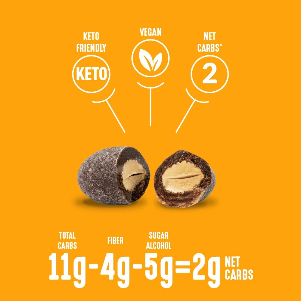 Vegan, dairy-free chocolate-covered almonds with sea salt flavor.