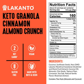 Pouring Lakanto Cinnamon Almond Crunch Granola from a jar.