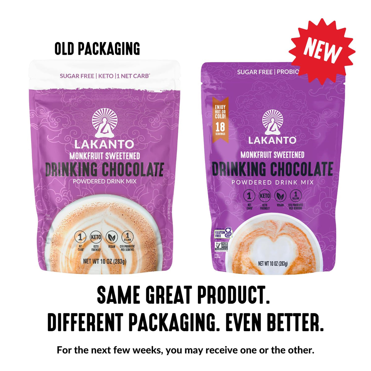 Lakanto sugar-free mix dissolving in plant-based milk for dairy-free cocoa.