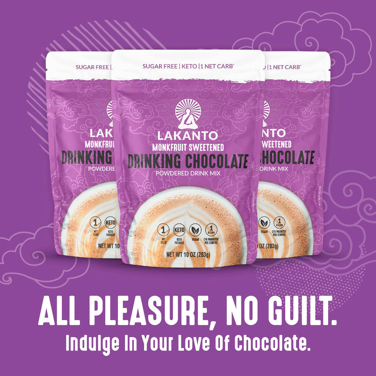 Lakanto vegan-friendly packaging with monk fruit sweetener and dutched cocoa.