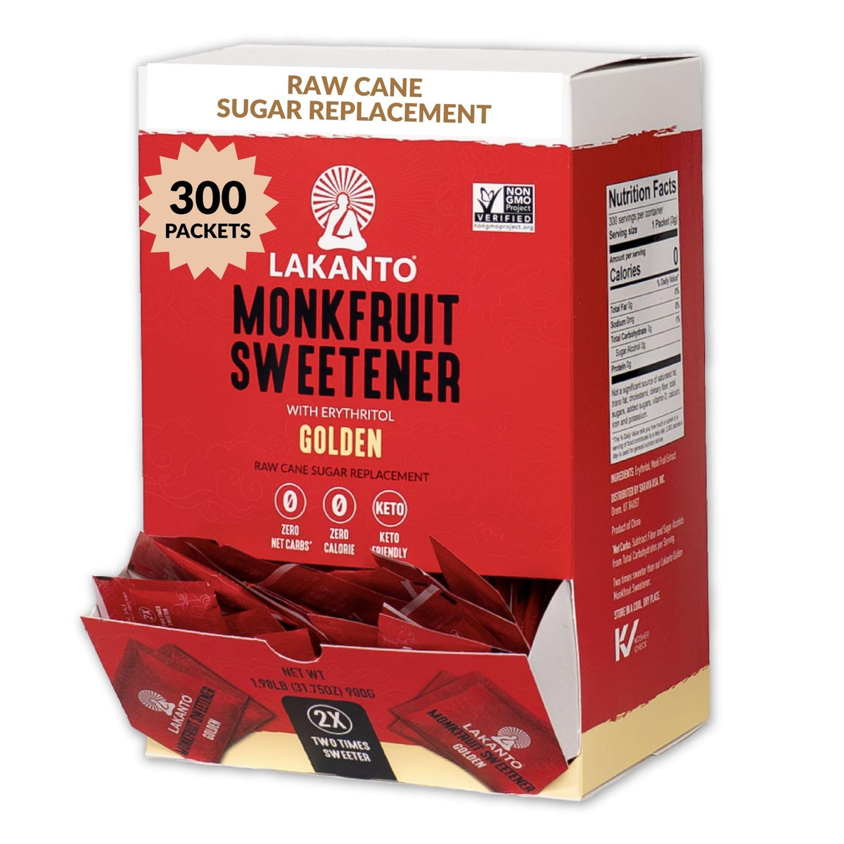 Lakanto Golden Monk Fruit Sweetener packets on the go for quick sweetness.