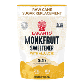 Lakanto Golden Monkfruit Allulose bag ready for use as a keto-friendly sugar substitute