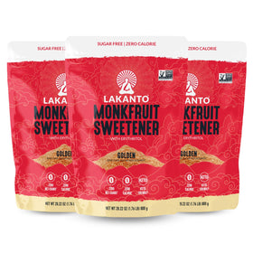 Lakanto Golden Monk Fruit Sweetener bag on counter for sugar-free baking