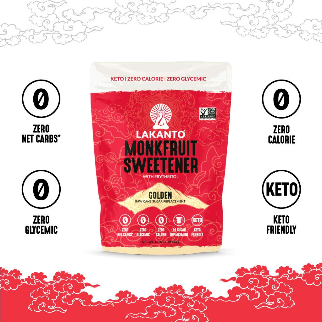 Lakanto Golden Monk Fruit Sweetener beside a tea cup for hot beverages