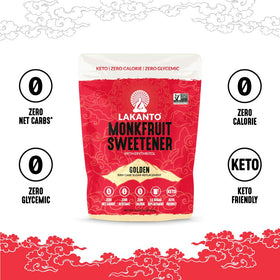Lakanto Golden Monk Fruit Sweetener beside a tea cup for hot beverages