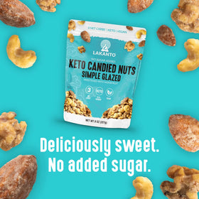 Lakanto Maple Glazed Candied Nuts close-up highlighting rich maple glaze