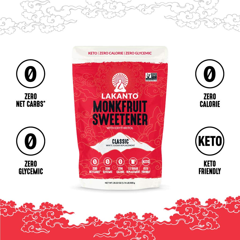 Lakanto Monkfruit Sweetener packaging close-up—high-quality label and clean ingredient list.