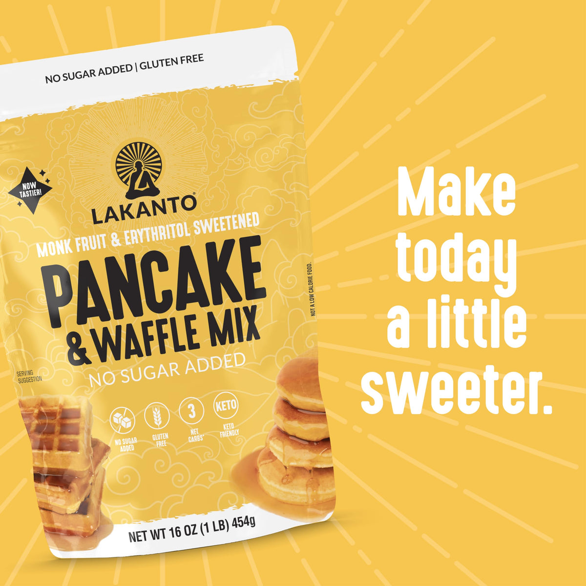 Lakanto pancakes plated with golden edges and fluffy centers.