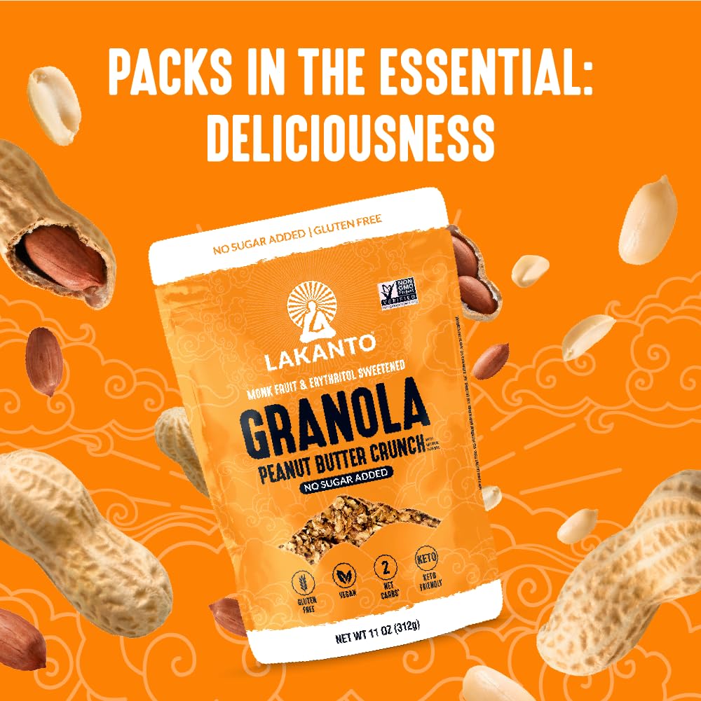 Ingredient close-up: coconut, almonds, seeds in Lakanto granola.