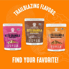 Packaging shot of Lakanto Peanut Butter Crunch Granola highlighting keto-friendly, sugar-free promise.
