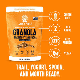 Golden toasted clusters from Lakanto granola for on-the-go crunch.