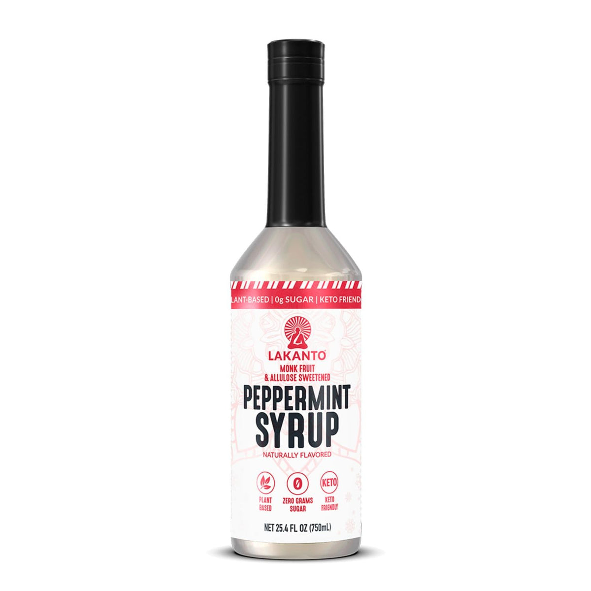 Lakanto Peppermint Syrup bottle displayed for sugar-free flavor in festive beverages