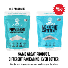Lakanto Powdered Sweetener coffee cup demonstrates vegan, gluten-free friendly sweetness.