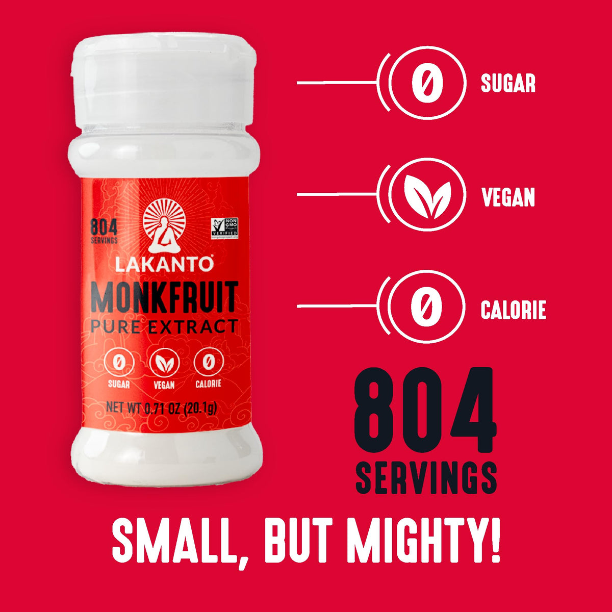 Lakanto Pure Monkfruit powder in coffee cup, illustrating clean sweetness with minimal aftertaste.
