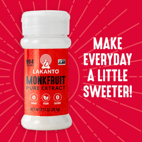 Lakanto Pure Monkfruit label detail, emphasizing MV50 purity and clean taste promise.