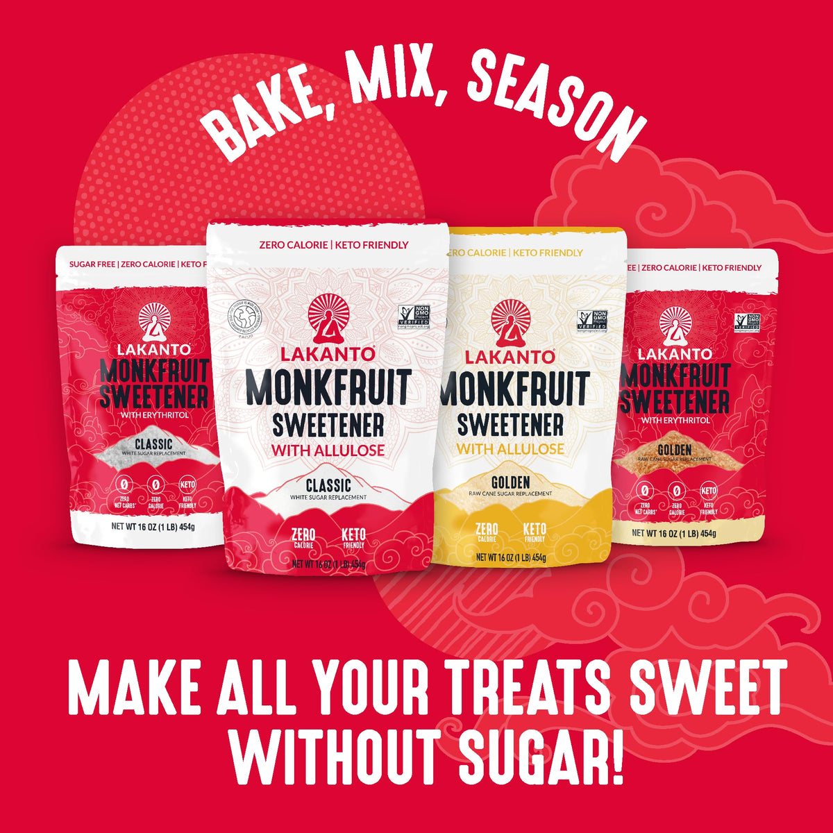 Lakanto Pure Monkfruit powder in tea cup, showcasing versatile, natural sweetness.