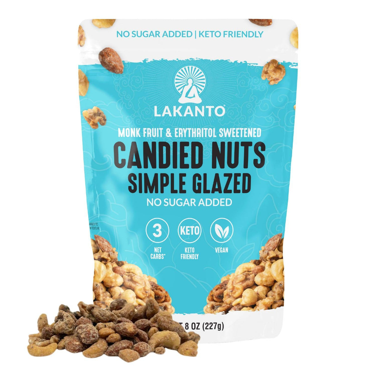 Lakanto Simple Glazed Candied Nuts packaging for keto-friendly snacking