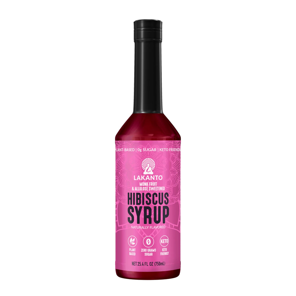 Lakanto Simple Hibiscus Syrup bottle showing sugar-free sweetness for drinks.