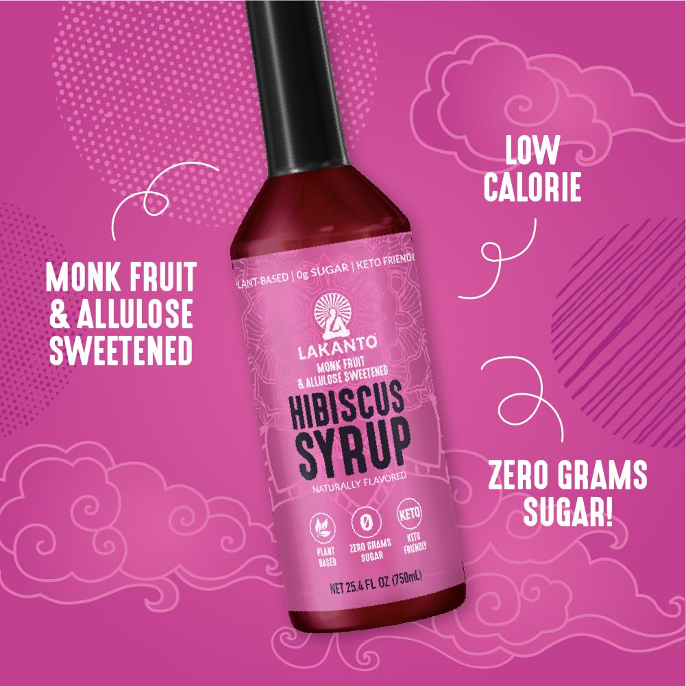 Lakanto Simple Syrup Hibiscus added to iced tea for natural color and aroma.