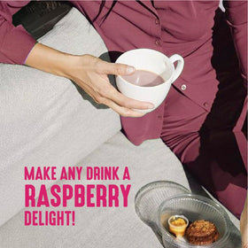 Lakanto Simple Syrup tea glass with raspberry drizzle, sugar-free joy