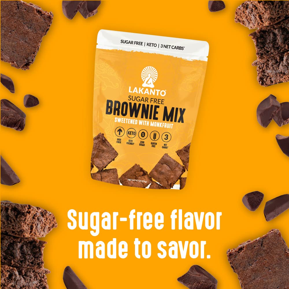 Lakanto Sugar Free Brownie Mix baked 16 squares shows portion control and family-friendly dessert.