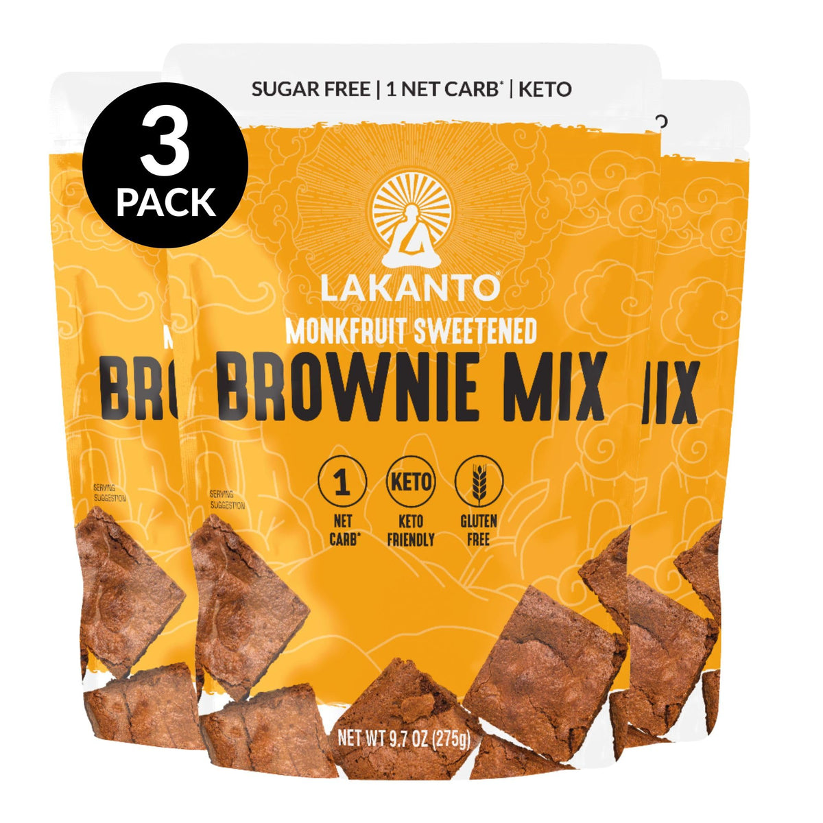 Lakanto Sugar Free Brownie Mix box showcases gluten-free, keto-friendly indulgence.