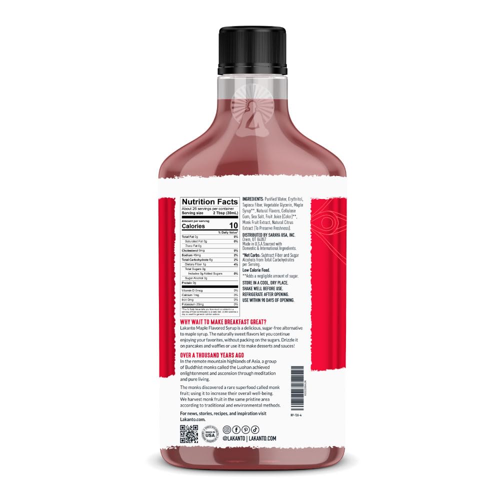 Lakanto sugar free maple syrup label close-up showing natural ingredients