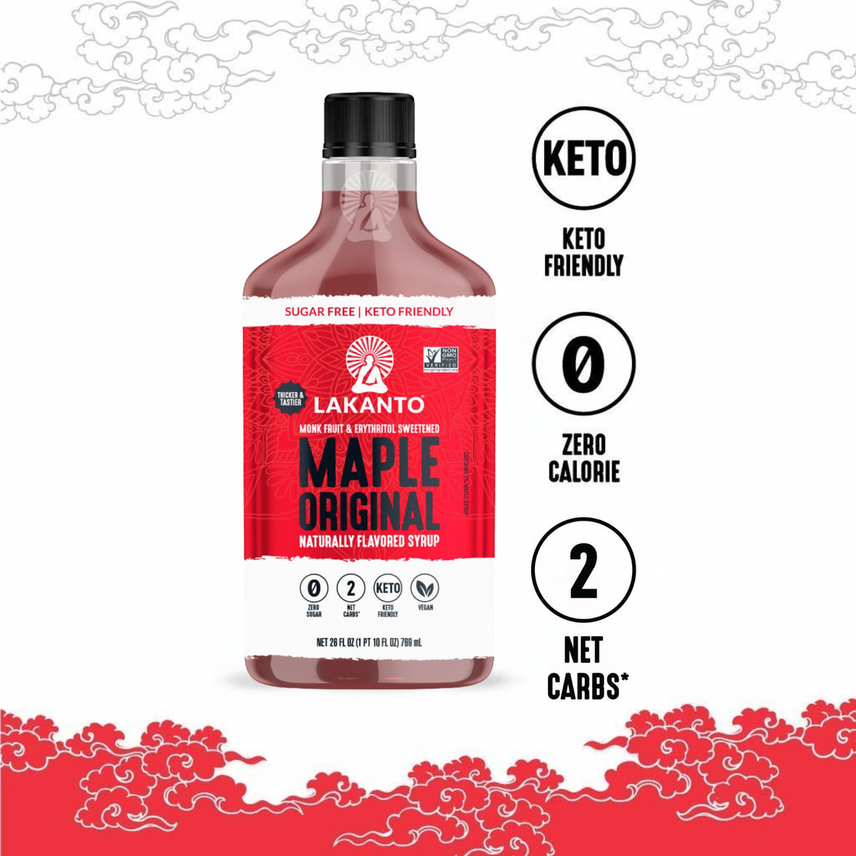 Lakanto sugar free maple syrup on oatmeal bowl