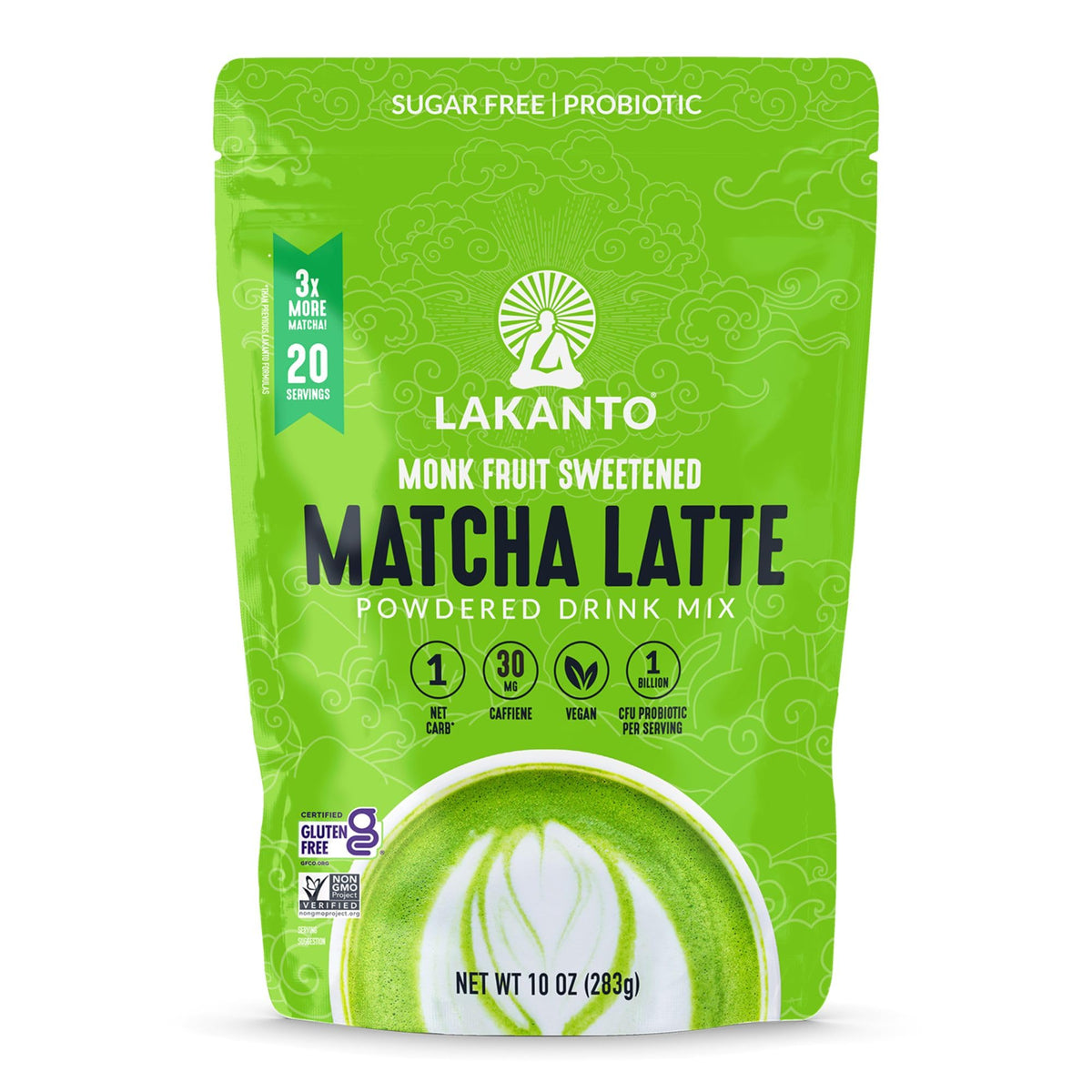 Lakanto Sugar Free Matcha Latte front package shows authentic Uji green tea