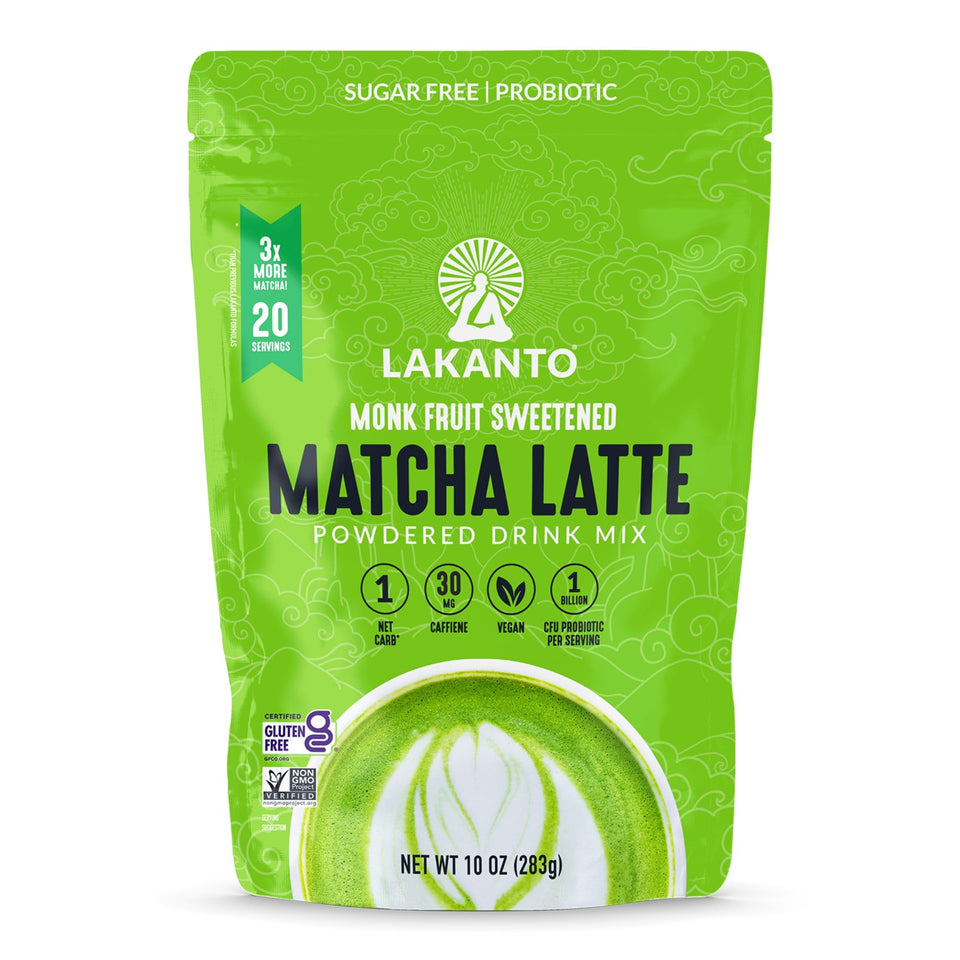 Lakanto Sugar Free Matcha Latte front package shows authentic Uji green tea
