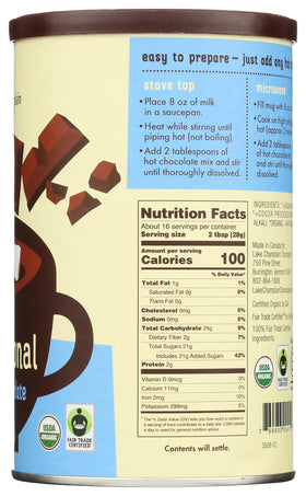 Organic label on Lake Champlain hot chocolate packaging signals natural ingredients.