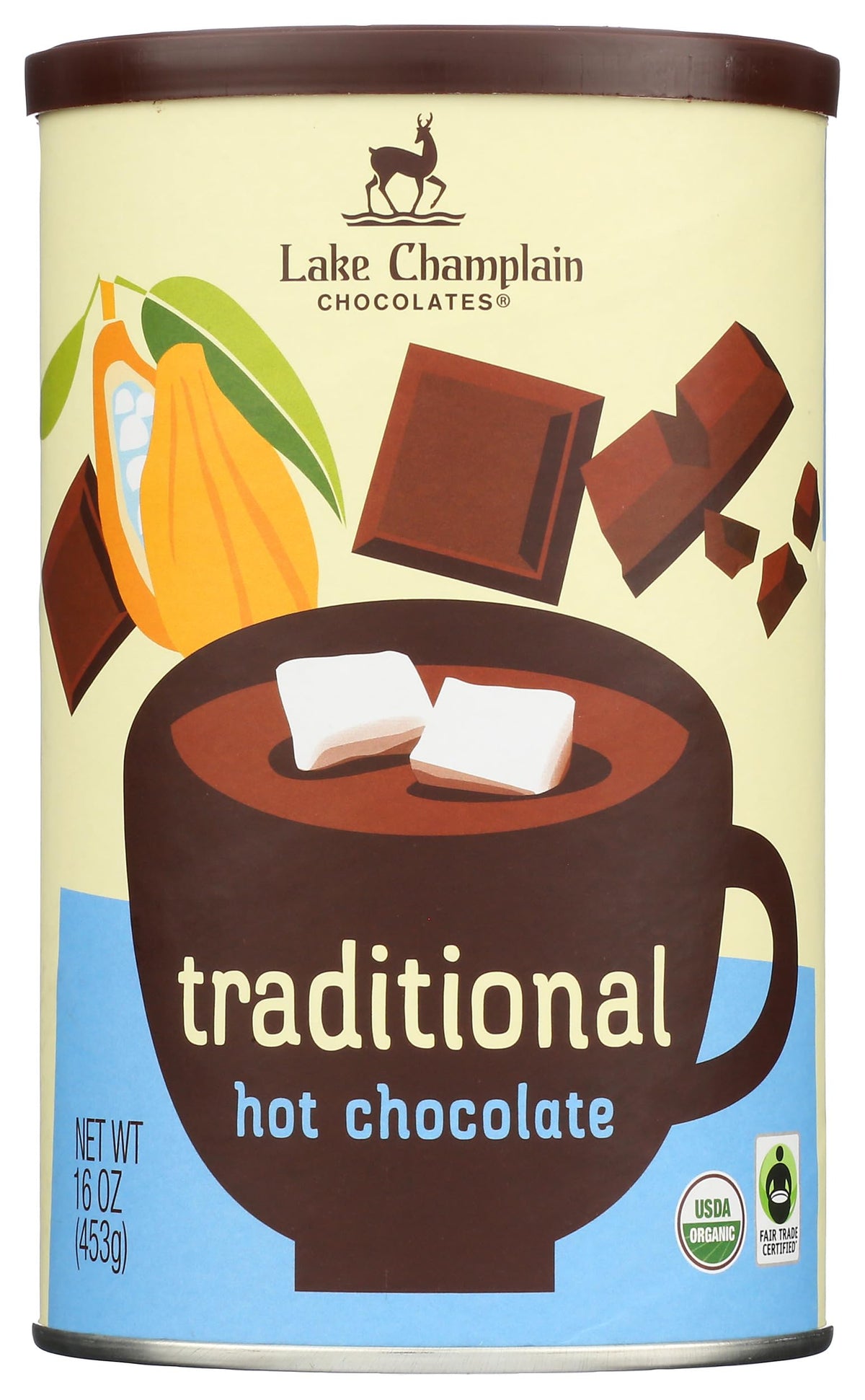 Lake Champlain Chocolates packaging for Traditional Hot Chocolate 16 oz, easy gifting.