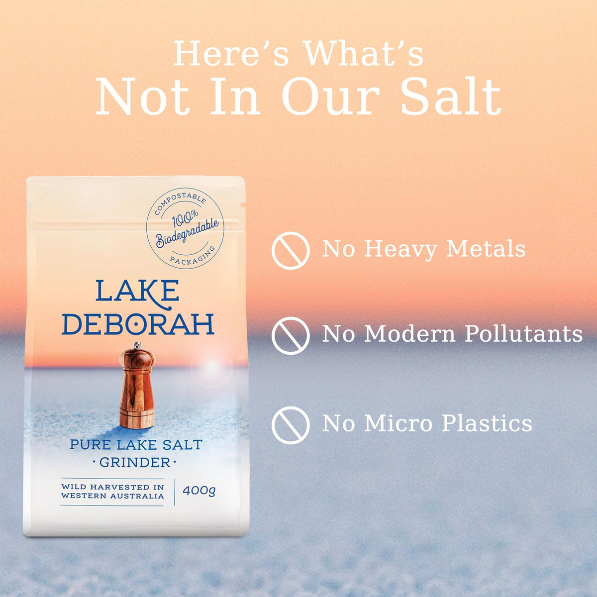 Lake Deborah salt grinder dispensing over a dish for flavor.