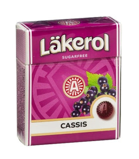 Lakerol Cassis pastilles in a jar, sugar-free black currant flavor