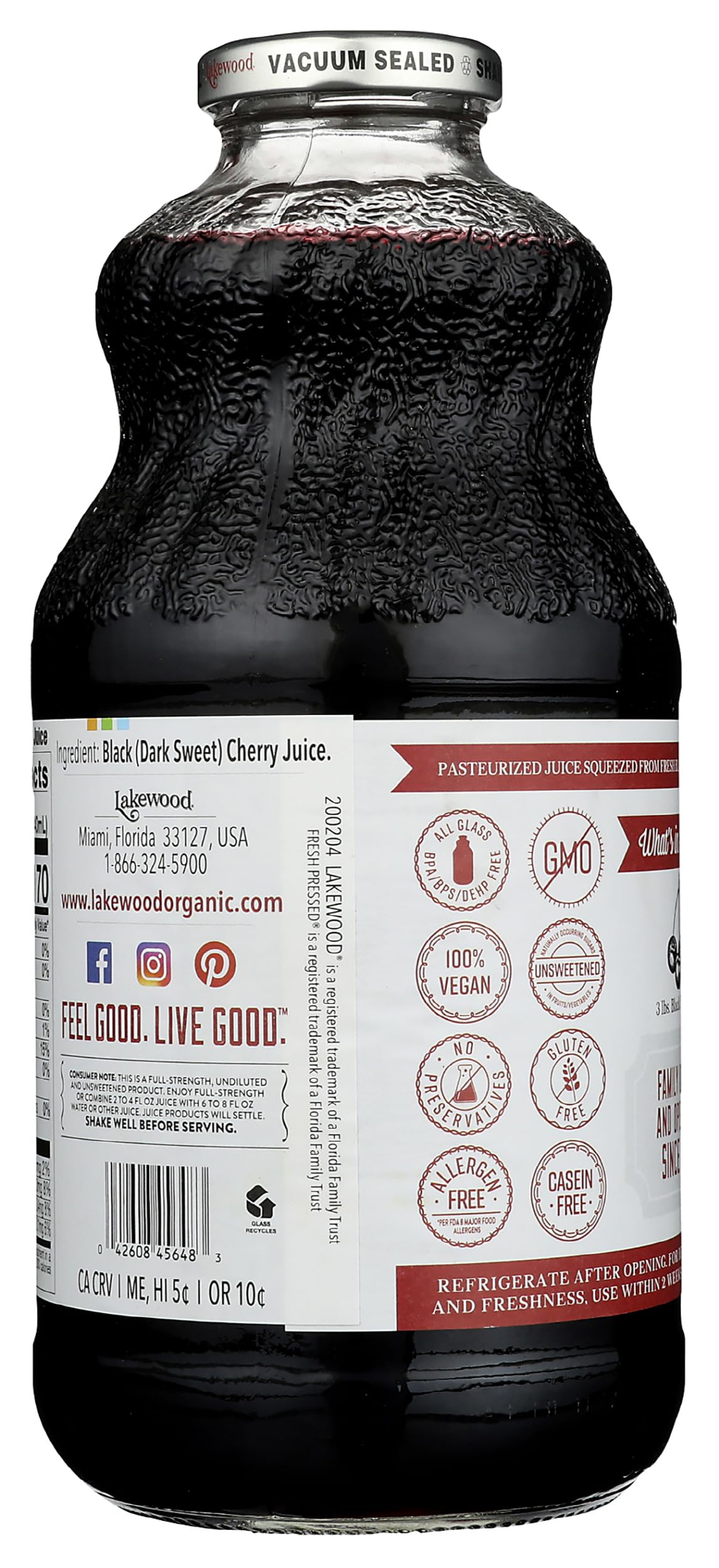 Lakewood Black Cherry Pure pour showing rich color and natural flavor.