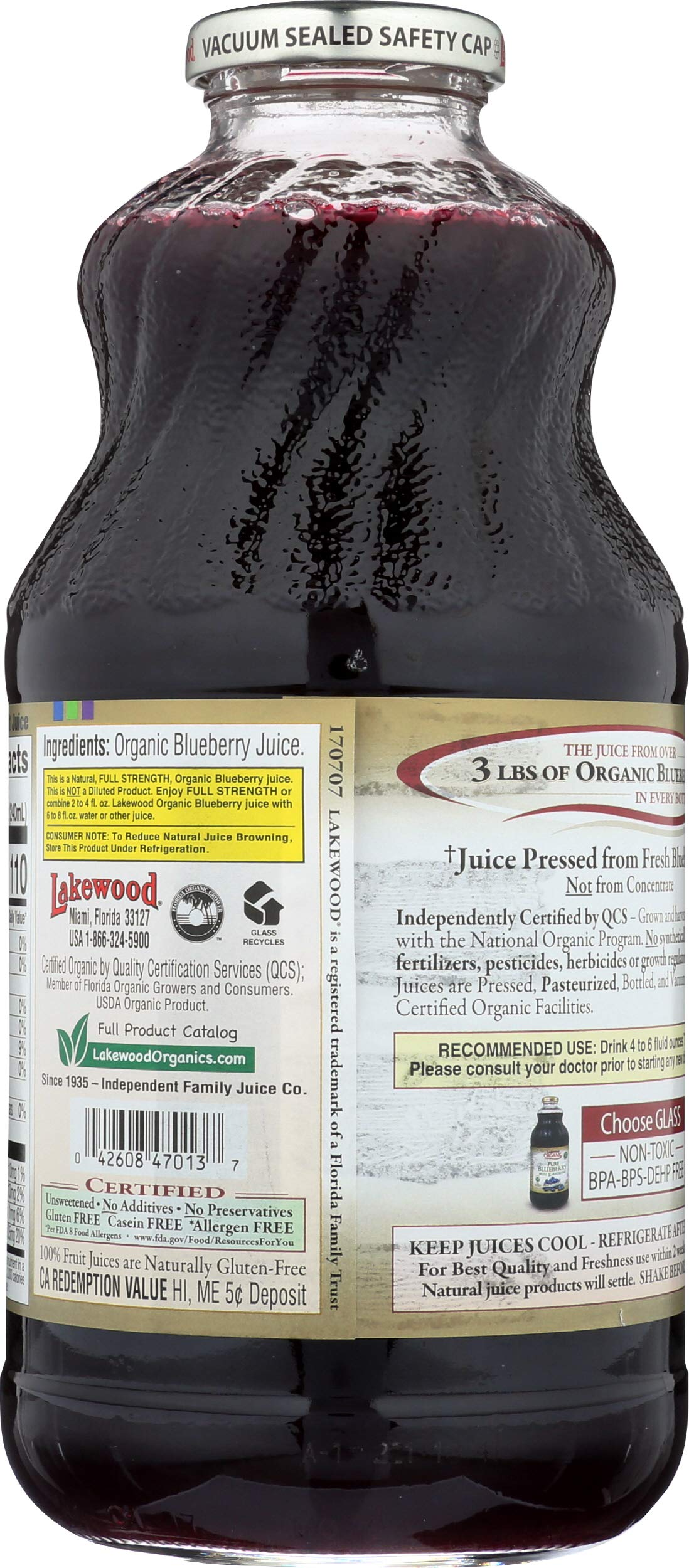 Lakewood Blueberry Juice bottle refrigerated, ready for chilling.