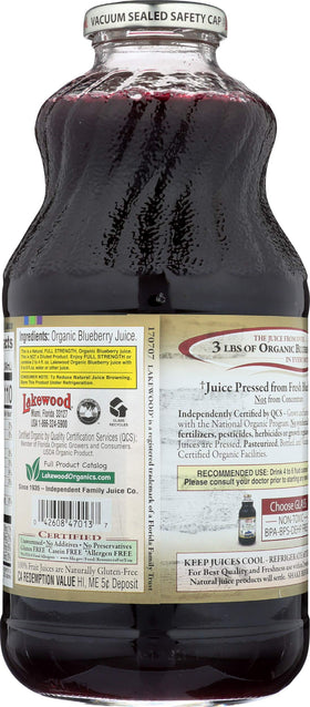 Lakewood Blueberry Juice bottle refrigerated, ready for chilling.