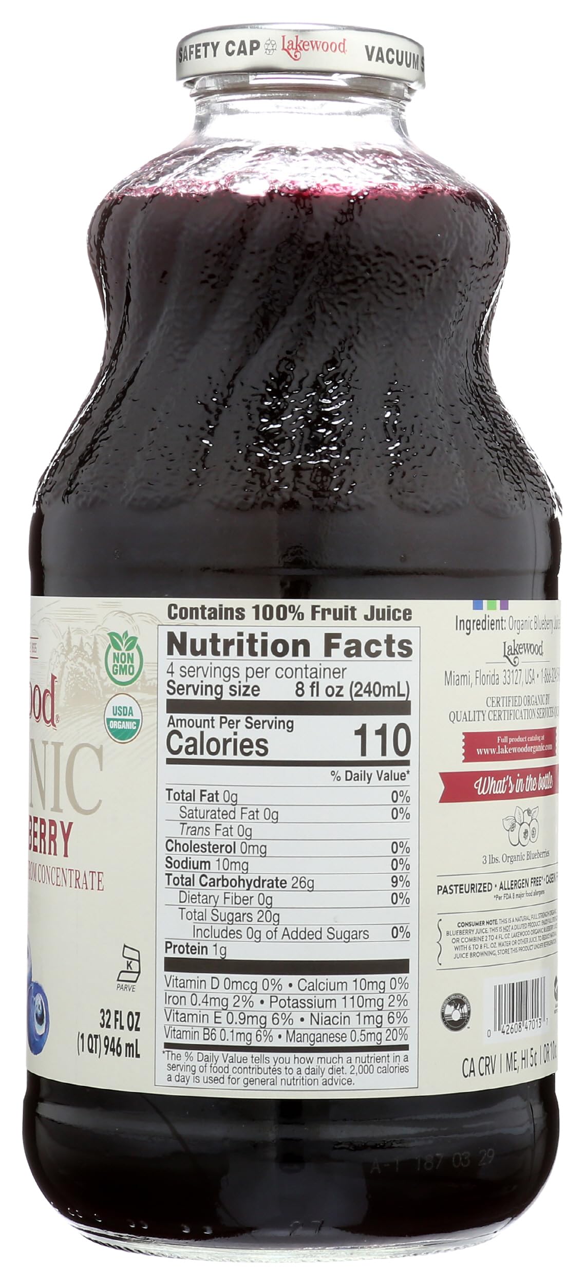 Lakewood Blueberry Juice pouring into glass highlights versatile use.