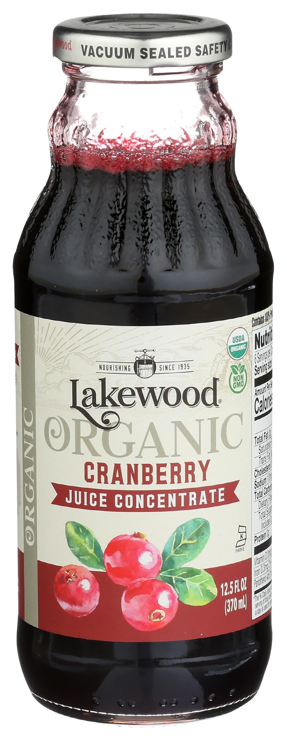 Lakewood Organic Cranberry Juice Concentrate bottle front view, ready to mix