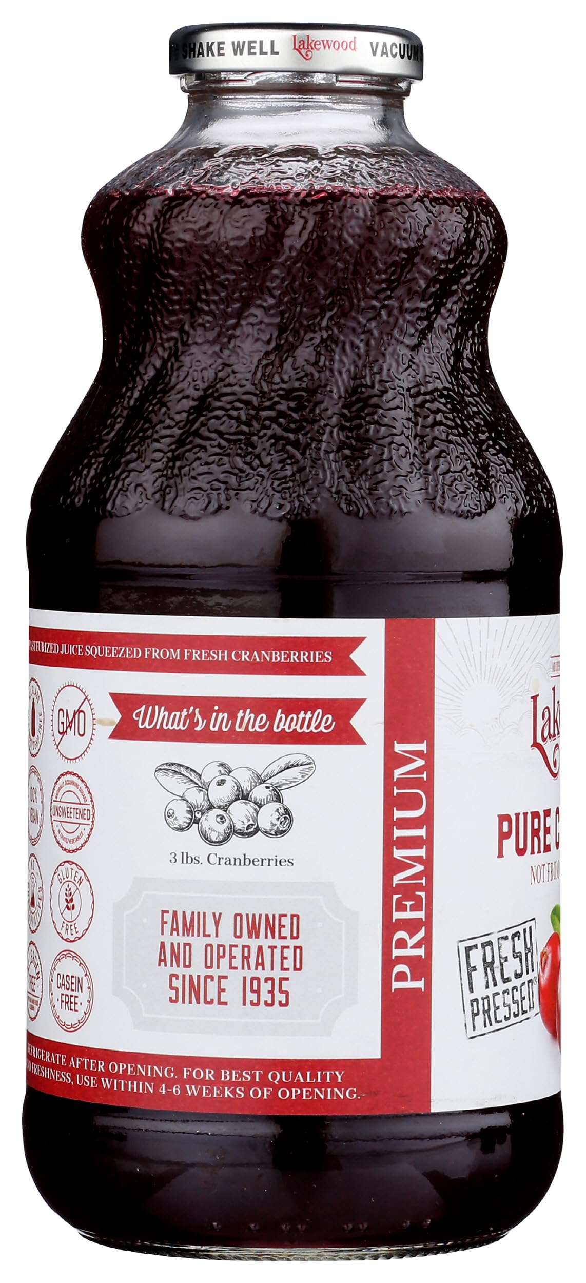 Lakewood Cranberry Juice KO-K kosher certification on bottle.