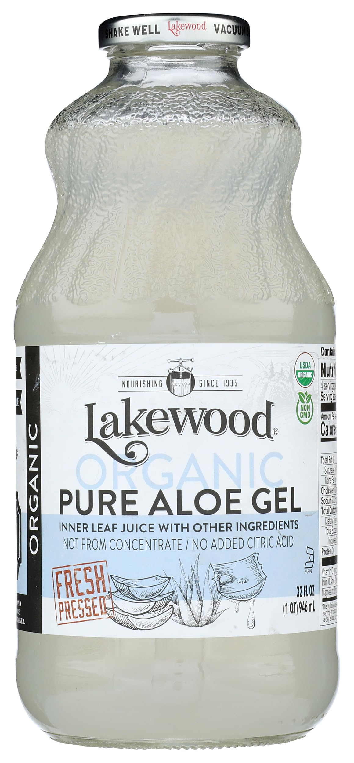 Lakewood Organic Aloe Vera Gel Juice 32 oz bottle for daily hydration