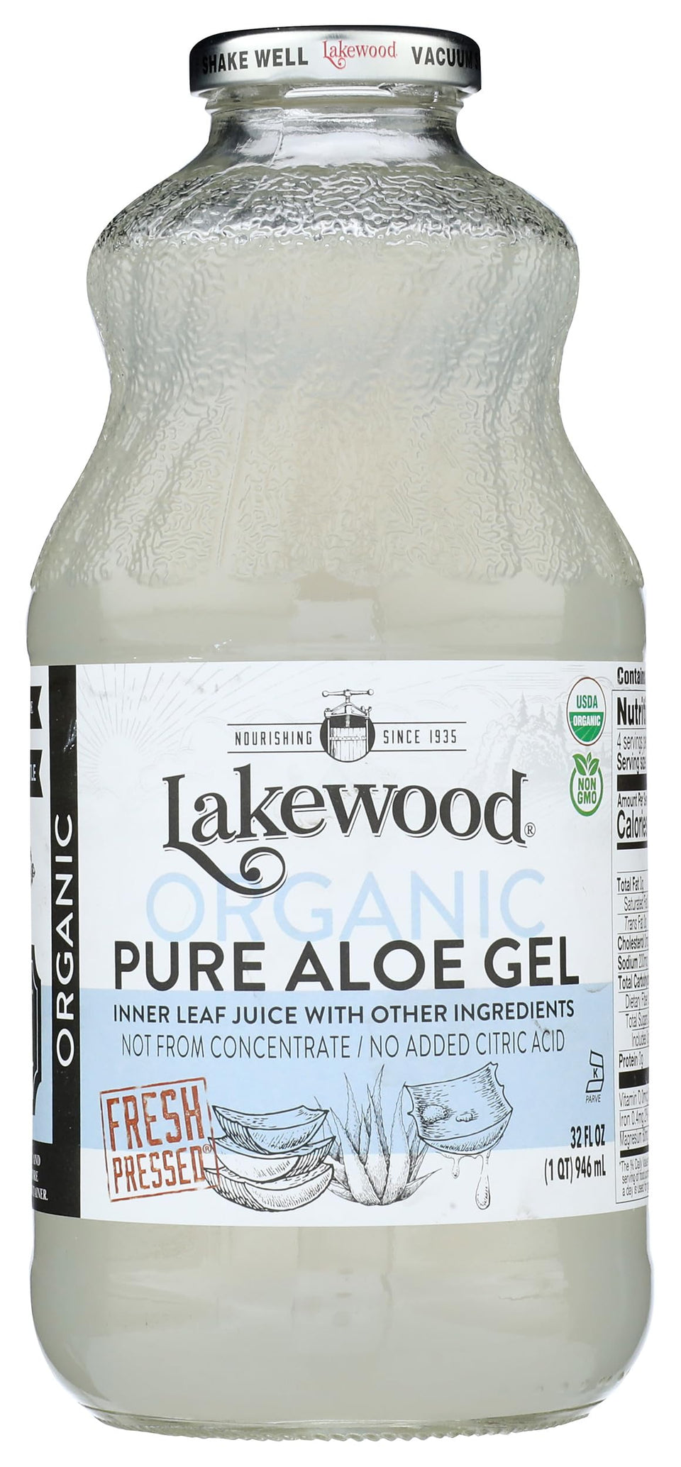 Lakewood Organic Aloe Vera Gel Juice 32 oz bottle for daily hydration